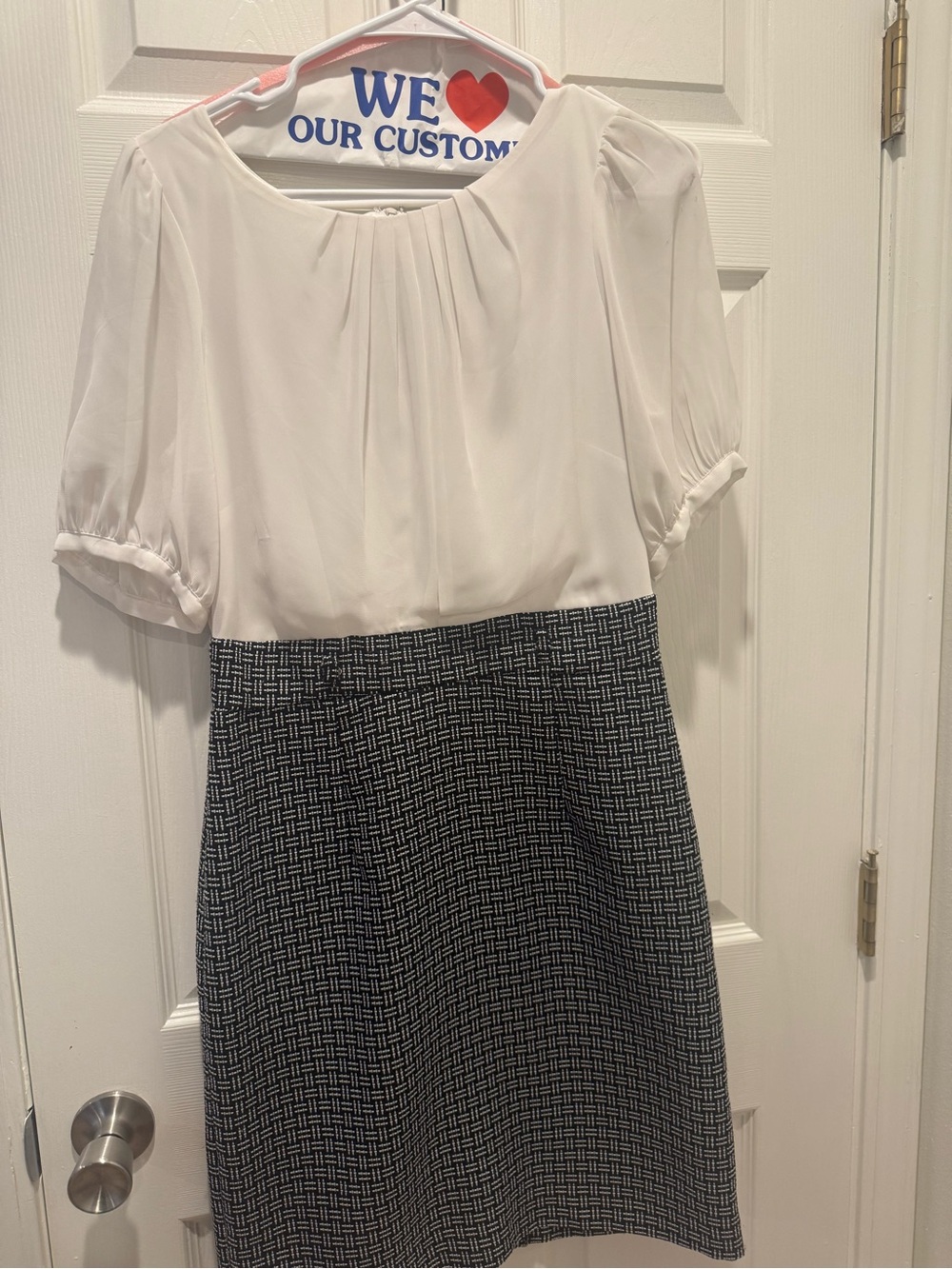 Shelby & Palmer White Blouse Top with Black Patterned Pencil Skirt